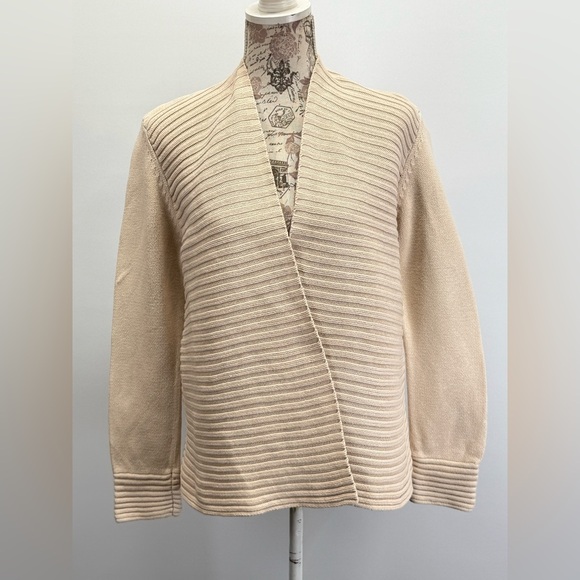 GRACE ELEMENTS Beige knit ribbed open cardigan size L - Picture 1 of 12
